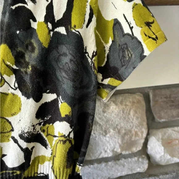 Valerie Bertinelli Sweater womens M Black Green Floral art shaggy tweed - Picture 6 of 9